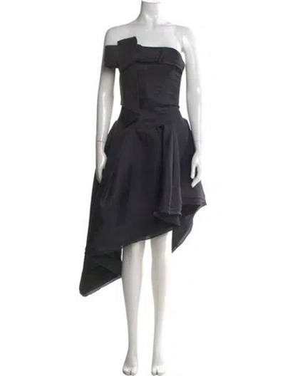Pre-owned Angel Sanchez One-shoulder Midi Length Dress In Black