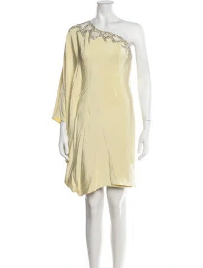 Pre-owned Angel Sanchez One-shoulder Mini Dress In Yellow