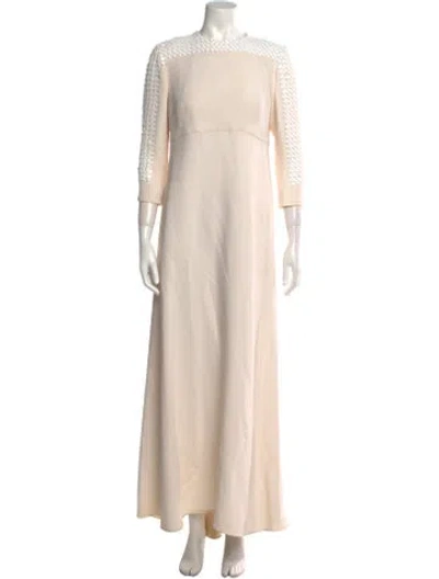 Pre-owned Angel Sanchez Silk Long Dress In Neutral