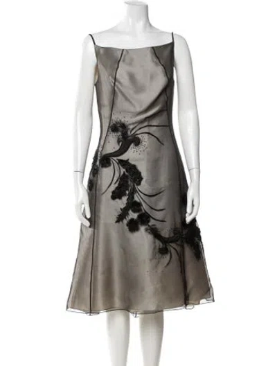 Pre-owned Angel Sanchez Silk Midi Length Dress In Black