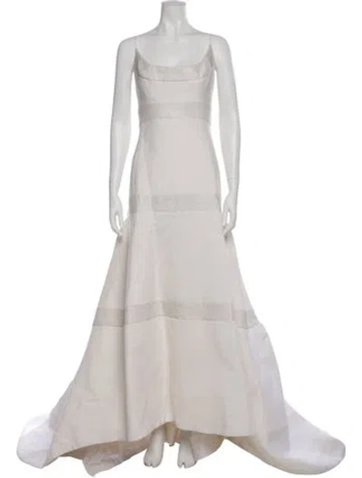 Pre-owned Angel Sanchez Square Neckline Long Dress In Neutral