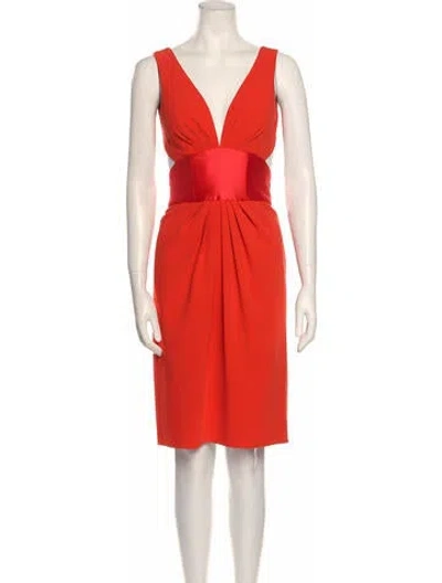 Pre-owned Angel Sanchez V-neck Knee-length Dress In Orange