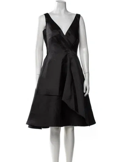 Pre-owned Angel Sanchez V-neck Midi Length Dress In Black