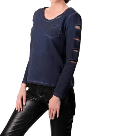 Angel Scoop-neck Distressed Top In Denim In Multi
