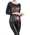 ANGEL SHEER PANEL GRAPHIC PRINT TOP IN BLACK MULTI