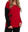 ANGEL SPLATTER COLOR BLOCK CREW SWEATER IN FIRE COMBO