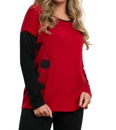 Angel Splatter Color Block Crew Sweater In Fire Combo In Red