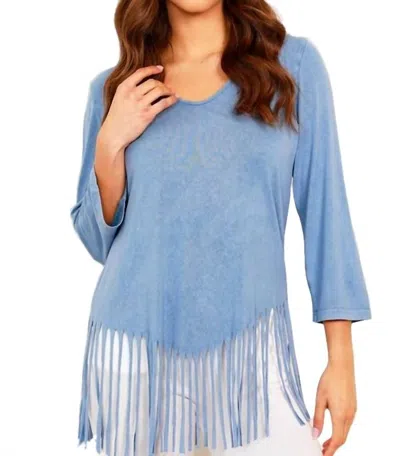 Angel Stone Wash Cut Out Fringe Top In Denim In Multi
