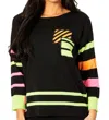 Angel Stripe 3/4 Sleeve Top In Black Multi In Black