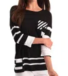 Angel Stripe 3/4 Sleeve Top In Black/white In Black