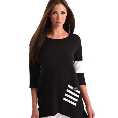 Angel Stripe Pocket Flowy Tunic Top In Black/white In Multi