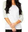 Angel Stripe Sleeve Raglan Scoop Neck Top In White Multi