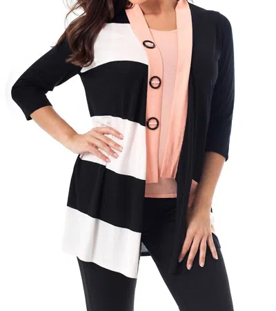 Angel Striped Button Draped Cardigan In Peach Multi In Pink
