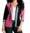 Angel Striped Placket Cardigan In Black/fuchsia In Multi