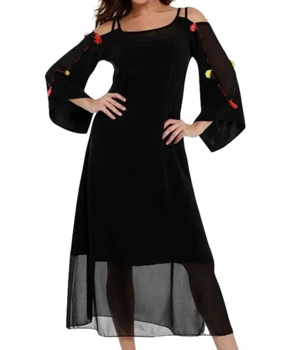 Angel Tassel Beaded Cold Shoulder Maxi Dress In Black Multi