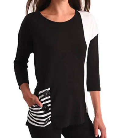 Angel The Color-block Pocket Tunic Top In Black/white In Multi