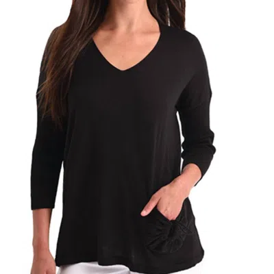 Angel Tie Pocket Detail V-neck Top In Black