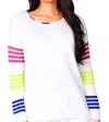 ANGEL TWO POCKET CREW TOP IN WHITE MULTI