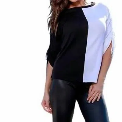 Angel Two Tone Gathered Sleeve Top In Black