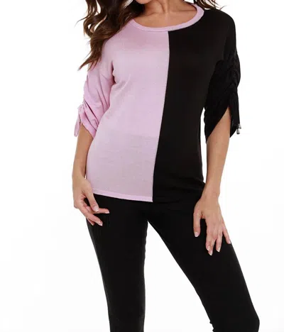 Angel Two Tone Gathered Sleeve Top In Pink/black
