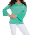 Angel V-neck Bell Sleeve Tunic In Aqua In Green
