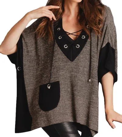 Angel V-neck Tie Up Poncho In Stone In Black