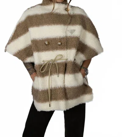 Angel Wings By Lucy Manor Wool Cape In Beige Stripe In Brown