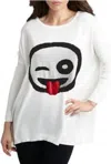 Angel Wink & Tongue Emoji Top In Stone/black In Multi