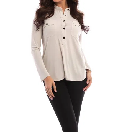 Angel Wrinkle Free Military Snap Blouse In Stone In White