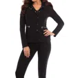 Angel Wrinkle Free Military Snap Hooded Cardigan In Black In Black