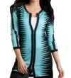 Angel Zig-zag Zip Long Cardigan In Black/aqua In Multi