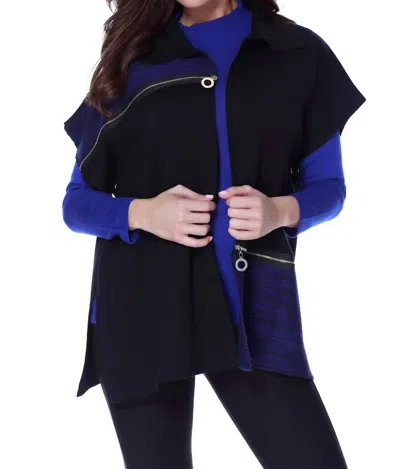 Angel Zip Detail Poncho In Black/cobalt In Blue