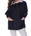 Angel Zip Up & Buttons Poncho W/ Pockets In Black/stone In Black