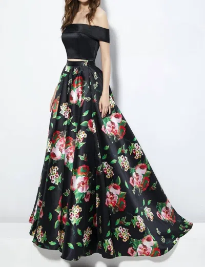 Angela & Alison 2pc Floral Print Gown In Black/floral