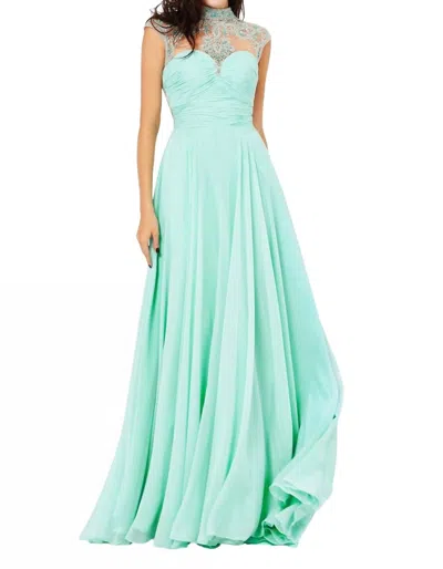 Angela & Alison Beaded Full-length Prom Dress In Mint In Blue