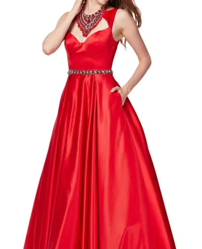 Angela & Alison Beaded Prom Dress In Hot Red