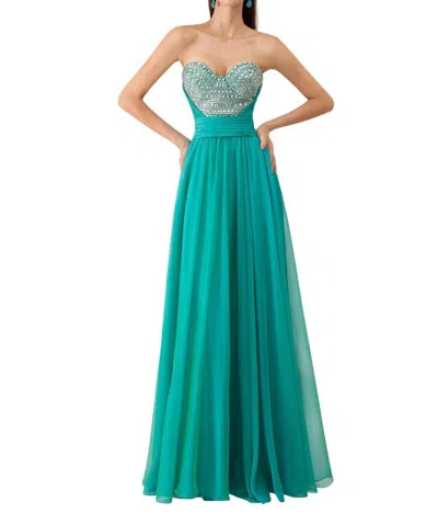 Angela & Alison Beaded Prom Dress In Teal In Blue