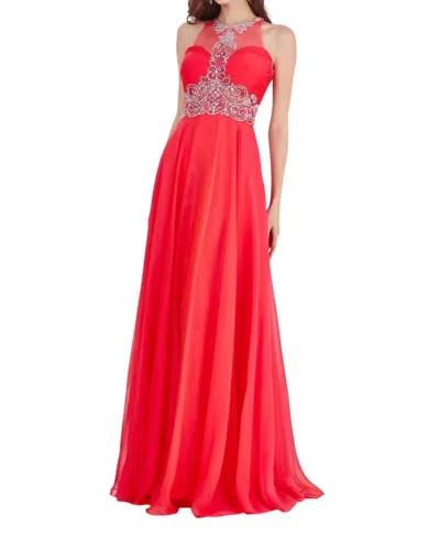 Angela & Alison Chiffon Long Prom Dress In Fuchsia In Red
