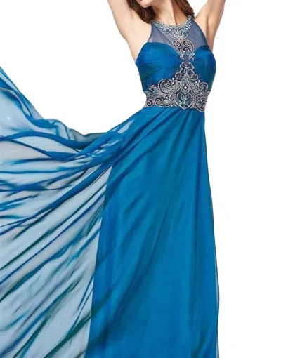 Angela & Alison Chiffon Long Prom Dress In Midnight Blue
