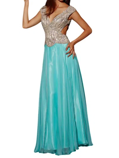 Angela & Alison Chiffon Prom Dress In Aqua In Multi