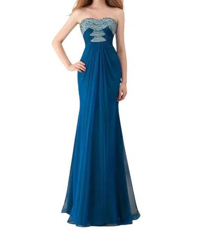 Angela & Alison Chiffon Skirt Prom Dress In Midnight Blue