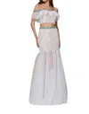 Angela & Alison Cropped Top Prom Dress In Emerald/nude In Multi