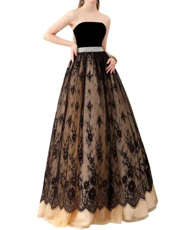 Angela & Alison Floor Length Prom Dress In Black-nude In Multi