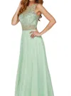 Angela & Alison High Neckline Prom Dress In Light Spring Gr In Multi