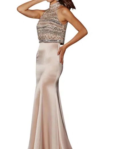 Angela & Alison High-neck Prom Dress In Pink Champagne In Multi