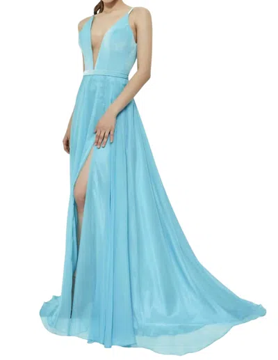 Angela & Alison High-slit Prom Dress In Turquoise In Blue