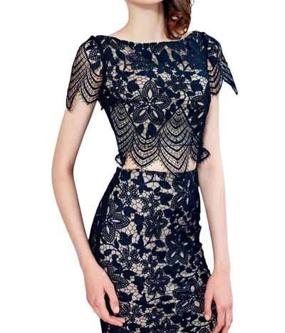 Angela & Alison Laced Prom Dress In Black/nude In Multi