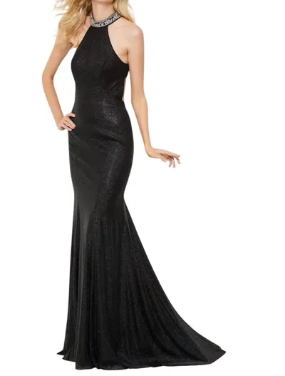 Angela & Alison Sequin Halter Prom Dress In Black