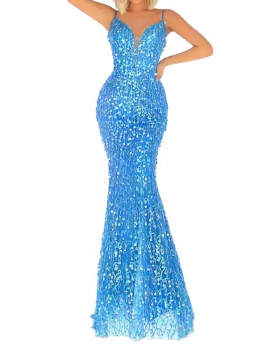 Angela & Alison Shimmering Prom Dress In Blue