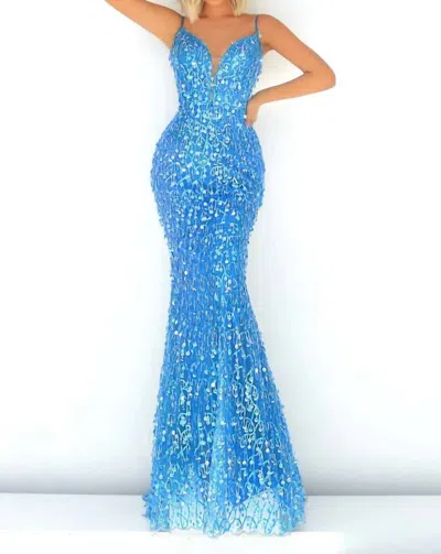Angela & Alison Shimmering Prom Dress In Blue